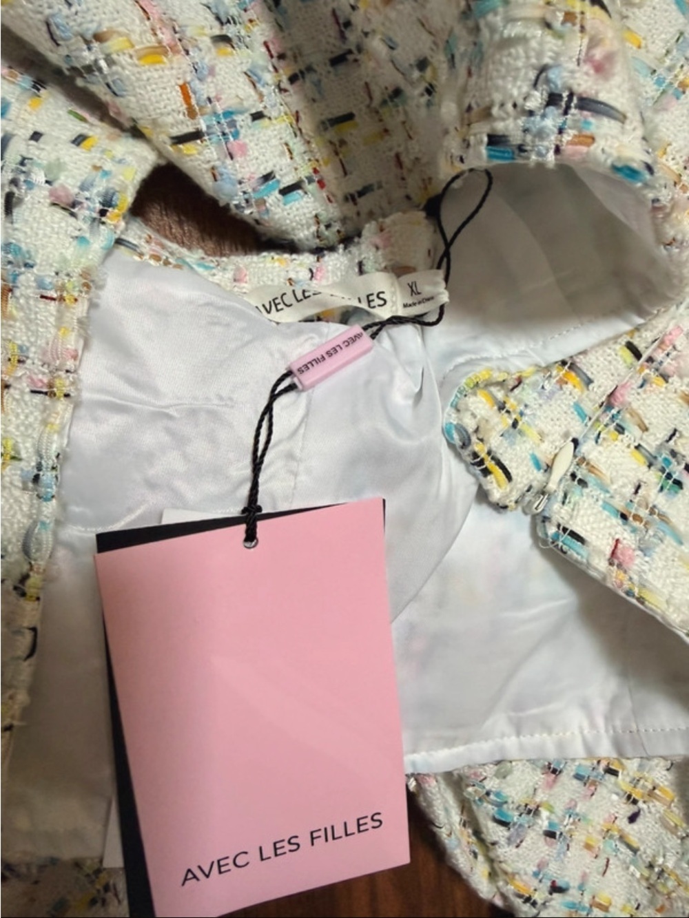 NWT Avec Les Filles Tweed Bow Back Crop Top - XL - Picture 13 of 13